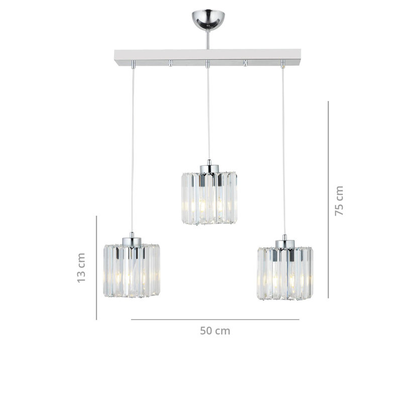 Luminaire suspendu carré pour îlot de cuisine à 3 lumières Ensor