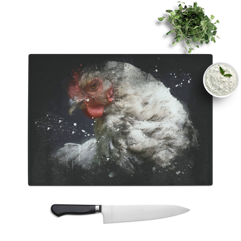 Tempered Glass Hen Paint Splash Chopping Board, 28.5 cm x 39 cm