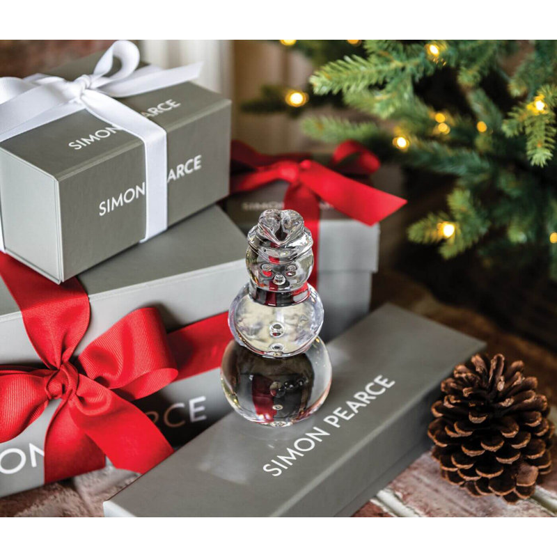 Handmade Glass Tall Snowman Figurine, 5" H x 2.63" W x 2.63" D