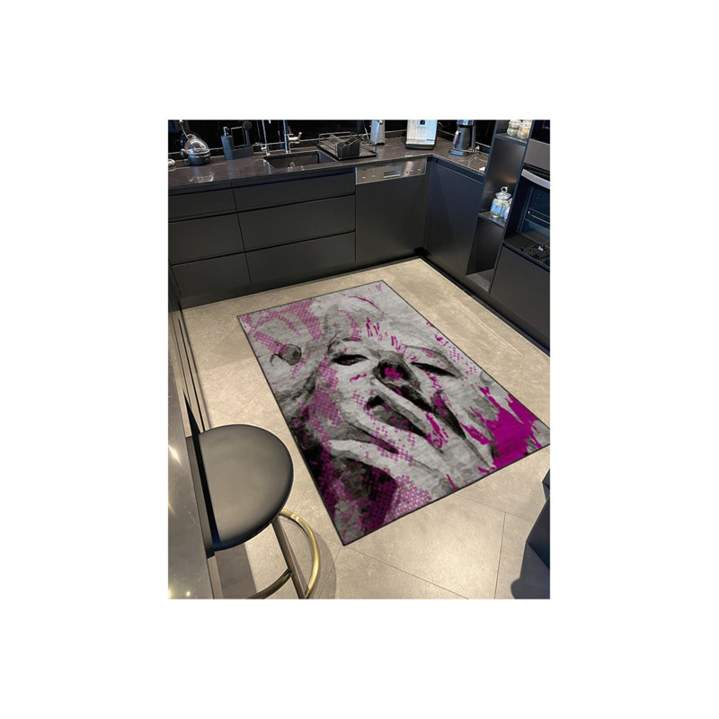 Tapis rose à motif décoratif moderne lavable à la machine, Sous-tapis rectangulaire 5 pi 1 po x 7 pi 7 po inc