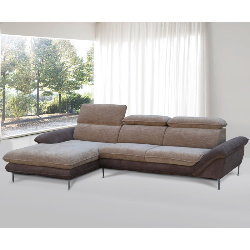 Canapé et chaise longue Lynnette, Tissu à flocage brun clair / mousse, Orienté à gauche (vu de face)