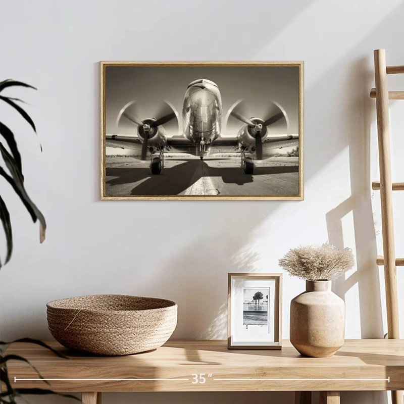 Gray Plane, 19" X 13", Floating Frame Natural Wood