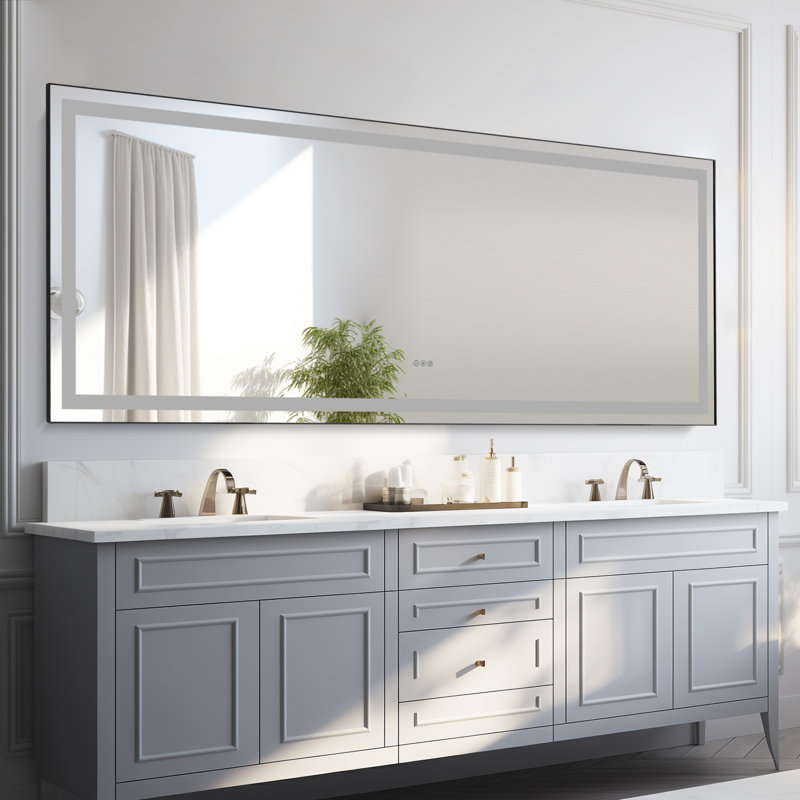 Miroir de salle de bain noir avec cadre à DEL noir, 36 po x 96 po
