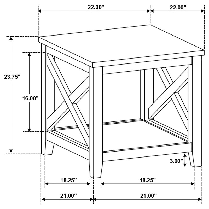 Coastal Brown and White Square Wooden End Table with Shelf