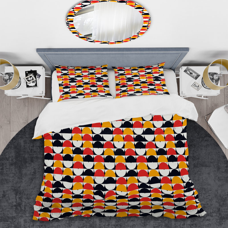 Motif de cercles jaunes et rouges - Ensemble de housse de couette abstrait - Microfibre de polyester