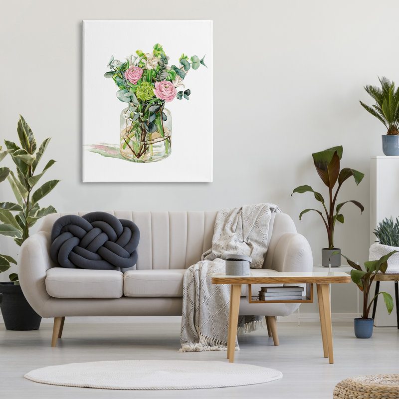 Rosée matinale, bouquet de fleurs de renoncule, feuillage vert, Toile tendue, H 48 po x l 36 po x P 1,5 po