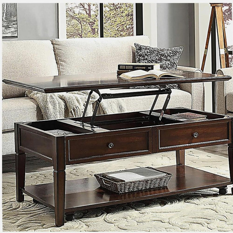 Table basse en noyer avec plateau relevable