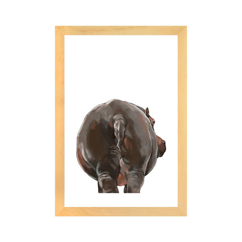 Art hippopotame, H 24 po x l 16 po x P 1 po, Papier encadré naturel