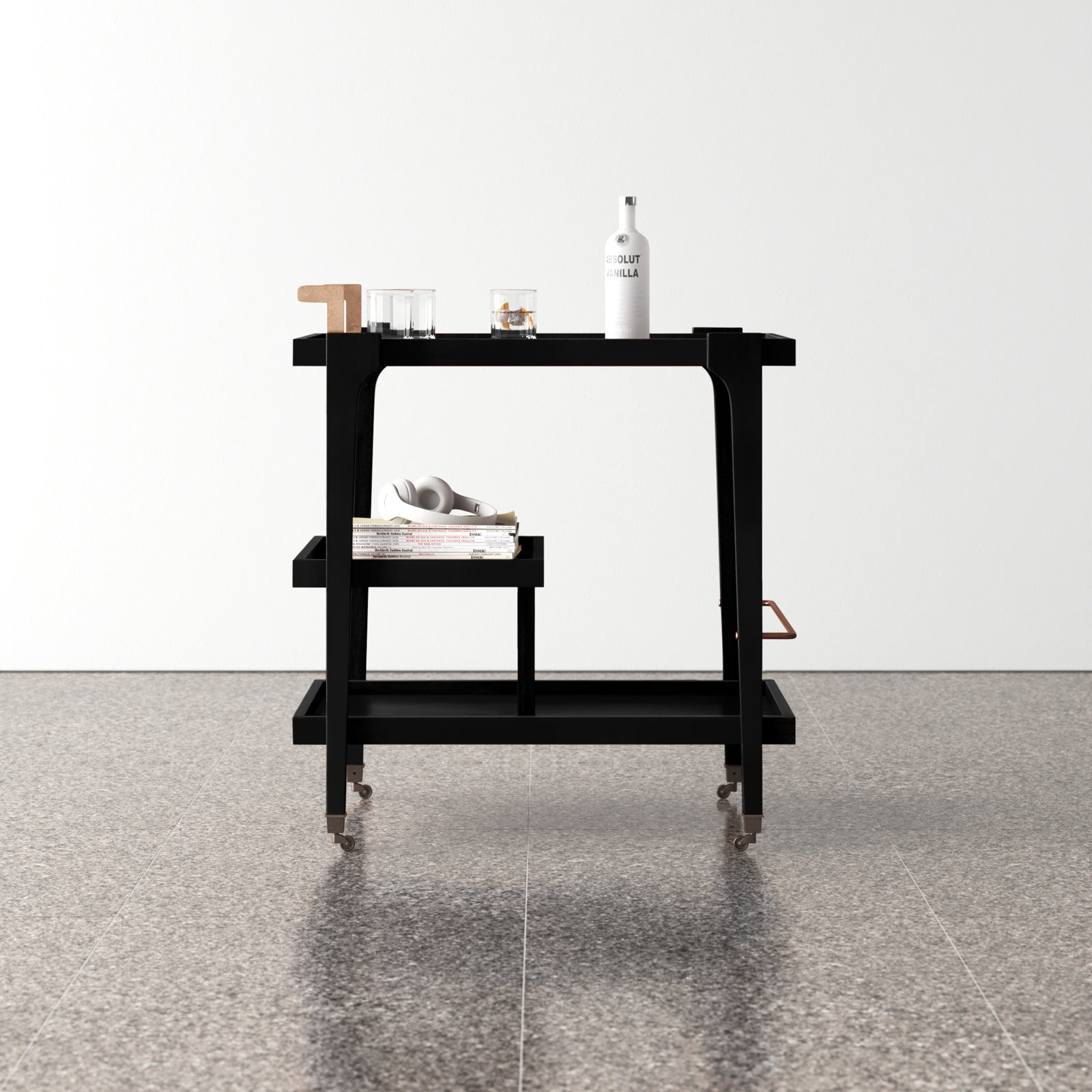 Duron Solid Wood Bar Cart, Black