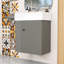 Meuble-lavabo moderne flottant avec porte à motif de vagues, lavabo en céramique et tablettes de rangement-834635397