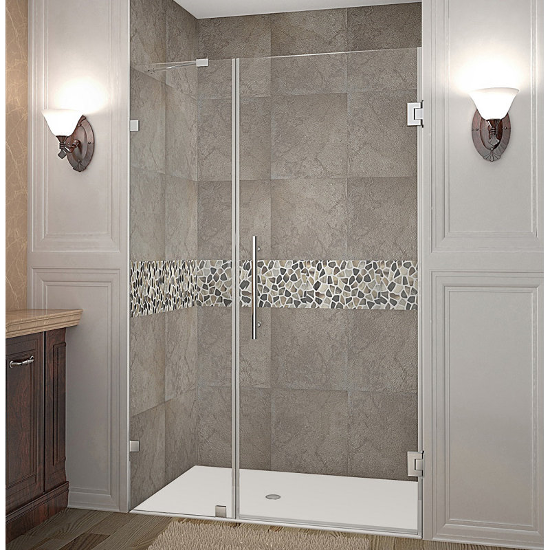 Nautis 38" x 72" Hinged Completely Frameless Shower Door, Stainless Steel