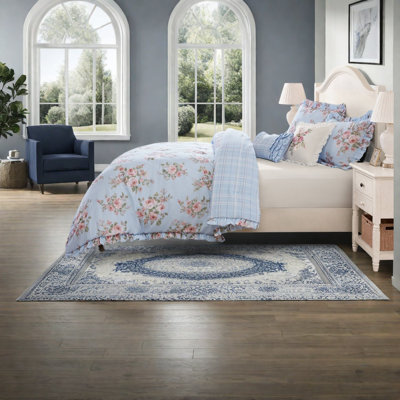 Blue Floral Bedding Sets, Twin Twin XL Microfiber Comforter, Cottage Style