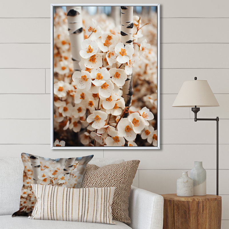 «White Flowers Tree In Aspen Colorado», reproduction sur toile, 32" H x 16" W, Cadre flottant blanc