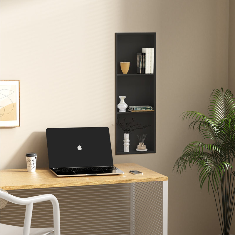 Niche de douche et de mur en acier inoxydable 304 à 3 niveaux de l 12 po x H 36 po x P 4 po, installation verticale / horizontale, noir mat pour tablettes de salle de bain