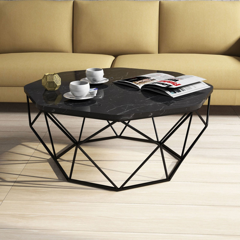 Modern Black Coffee Table, 35.4 x 15.0 x 35.4 inches | 100% Melamine Coated Particle Board, 0.71 inches Thick, Metal Frame | Stylish Industrial Design, Perfect for Living Room & Contemporary Spaces