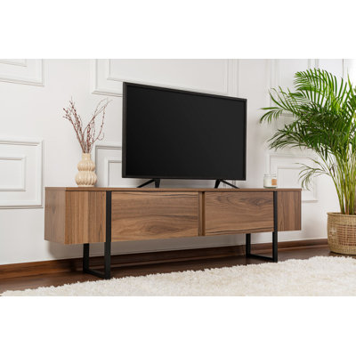 Meuble télé Chrisina, noyer et noir, 70,9 po x 19,7 po x 11,8 po | 100% panneau de particules enduit de mélamine, épaisseur: 0,7 pouce | Design industriel élégant, parfait pour le salon ou les espaces de divertissement, durable et élégant