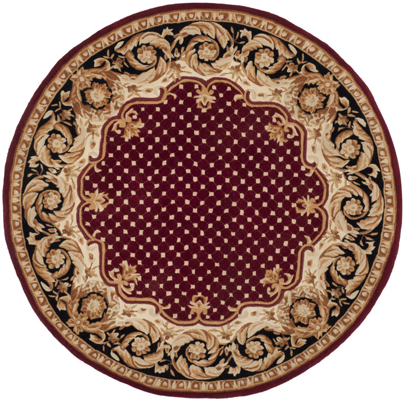 Naples 6' Round Burgundy and Black Wool Tufted Rug