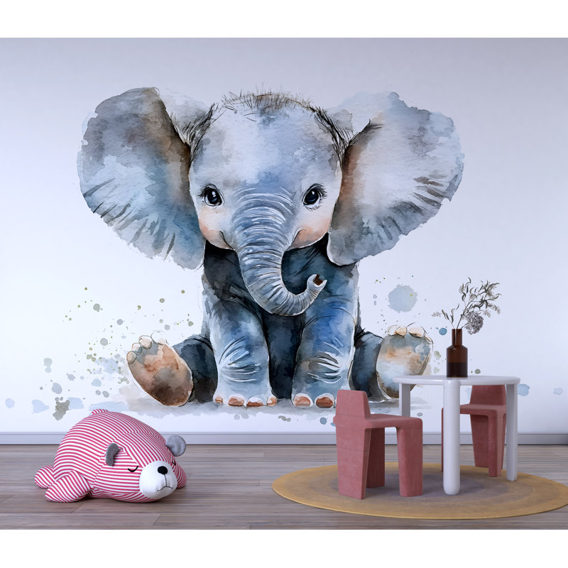 Art mural éléphanteau, chambre de bébé éléphant, aquarelle, art éléphant 160Mv, H 24 po x l 13 po