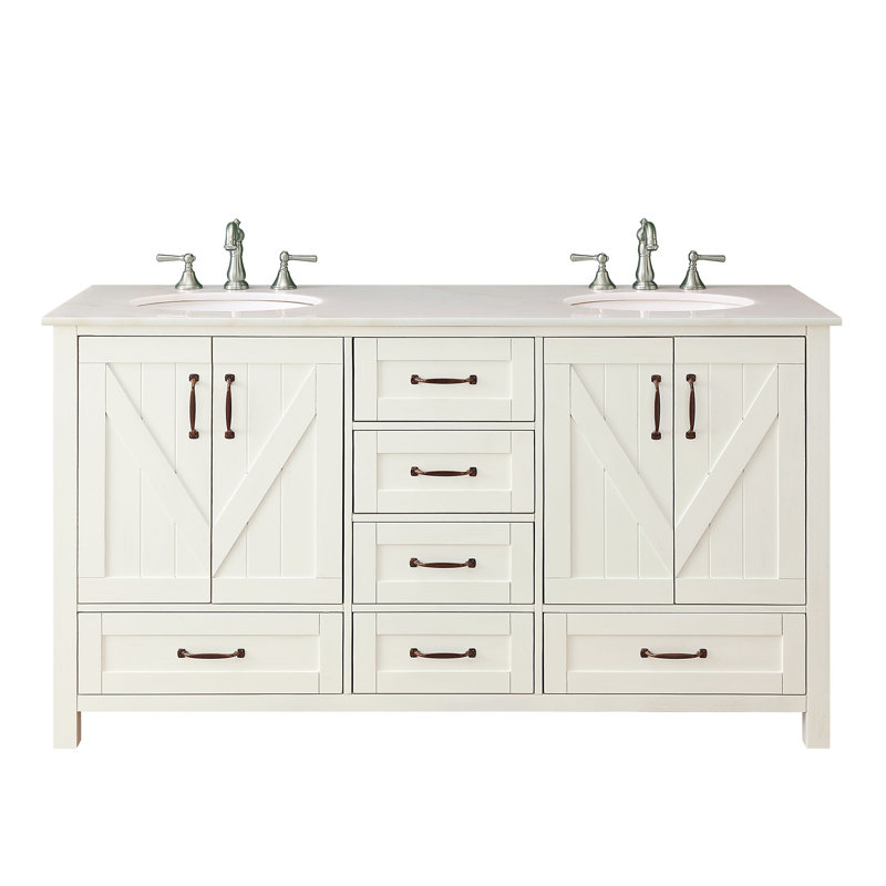 Daryal 62"W x 22"D Bath Vanity in Brushed  with  Marble Vanity Top and  Basin, White Wash