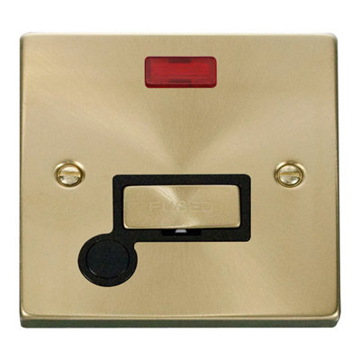 Satin Brass 13A Fused Ingot Connection Unit With Neon With Flex
