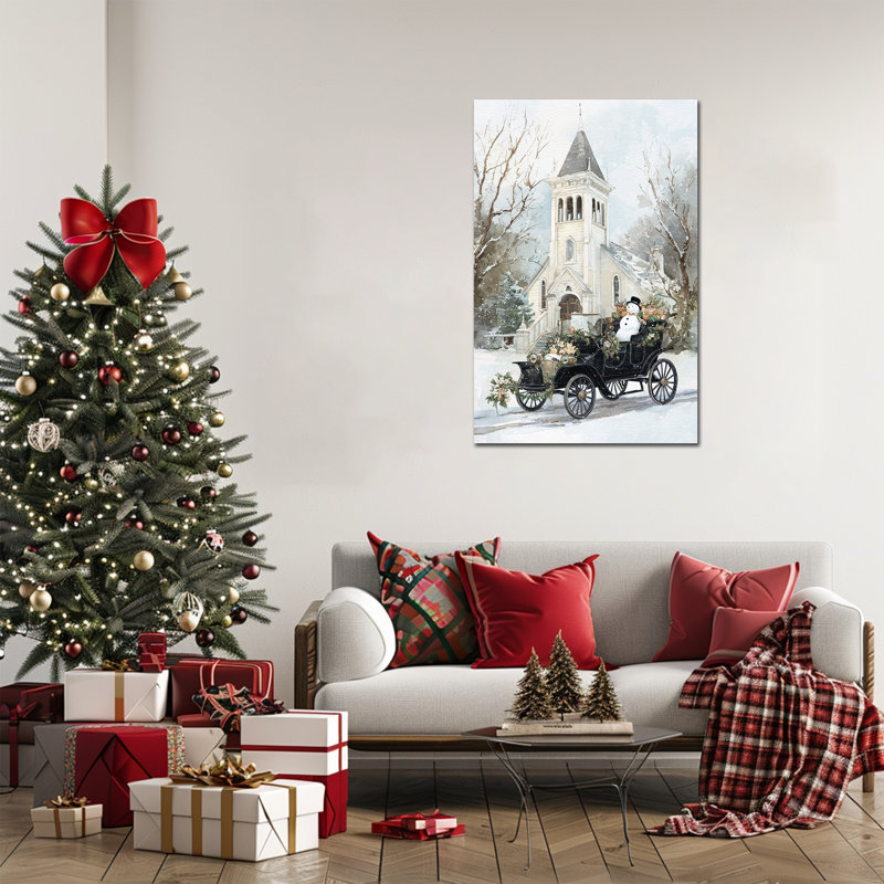 Grande encadrée, photos de Noël rétro encadrées, impressions d'art sur toile, bonhomme de neige en hiver, art de Noël pour salon, reproduction sur toile tendue, 32 po x 48 po
