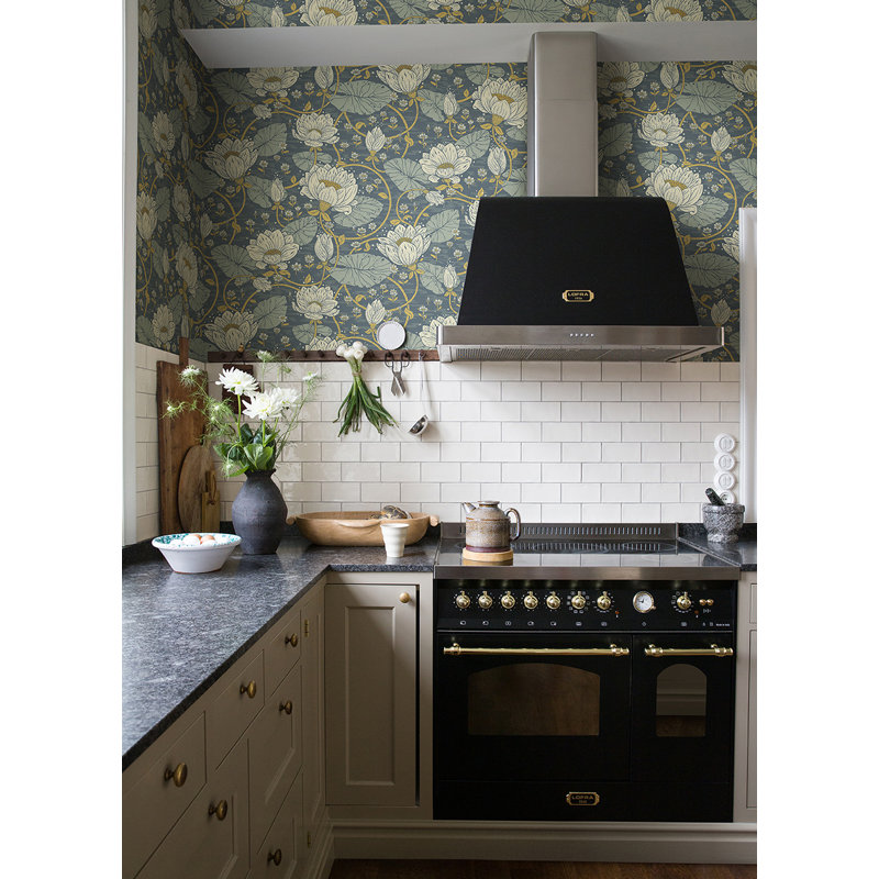 Ingrid Floral Wallpaper Roll, Blue/Sage/Beige