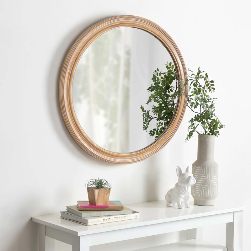 Miroir mural rustique rond avec cadre en bois vieilli, 31.5" H x 31.5" W
