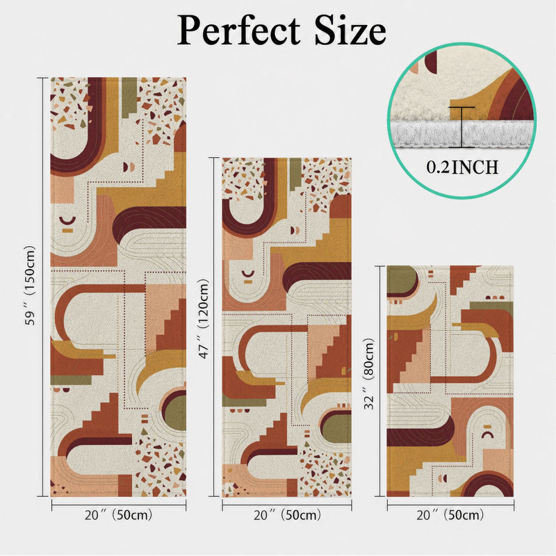 Abstract Geometric Non-Slip Washable Kitchen Mats
