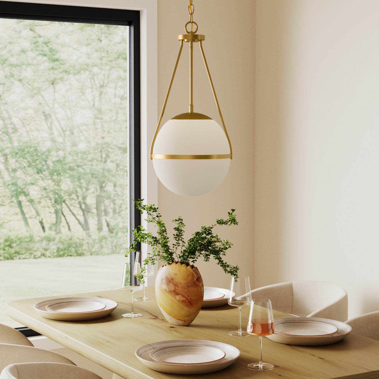 Romo Single Light Glass Dimmable Pendant, Natural Brass