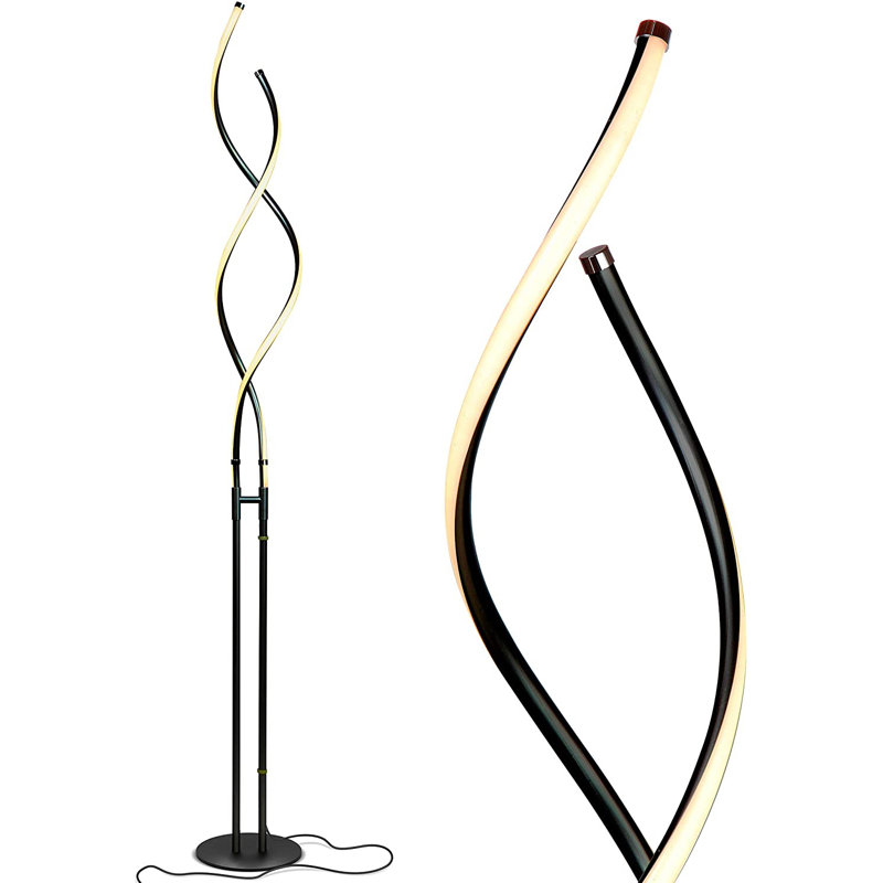 Embrace 40–60" 2-in-1 Modern LED Spiral Floor and Table Lamp with Black Finish, Adjustable Height, and Built-In 3-Way Dimmer