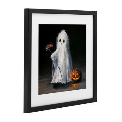 Vintage Halloween Ghost & Pumpkin Framed Print Under Glass, design by Lindsay Kivi Fine Art