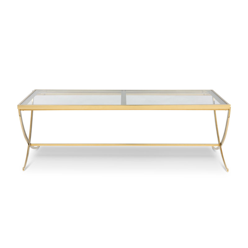 Glass Rectangle Cocktail Table, Brass