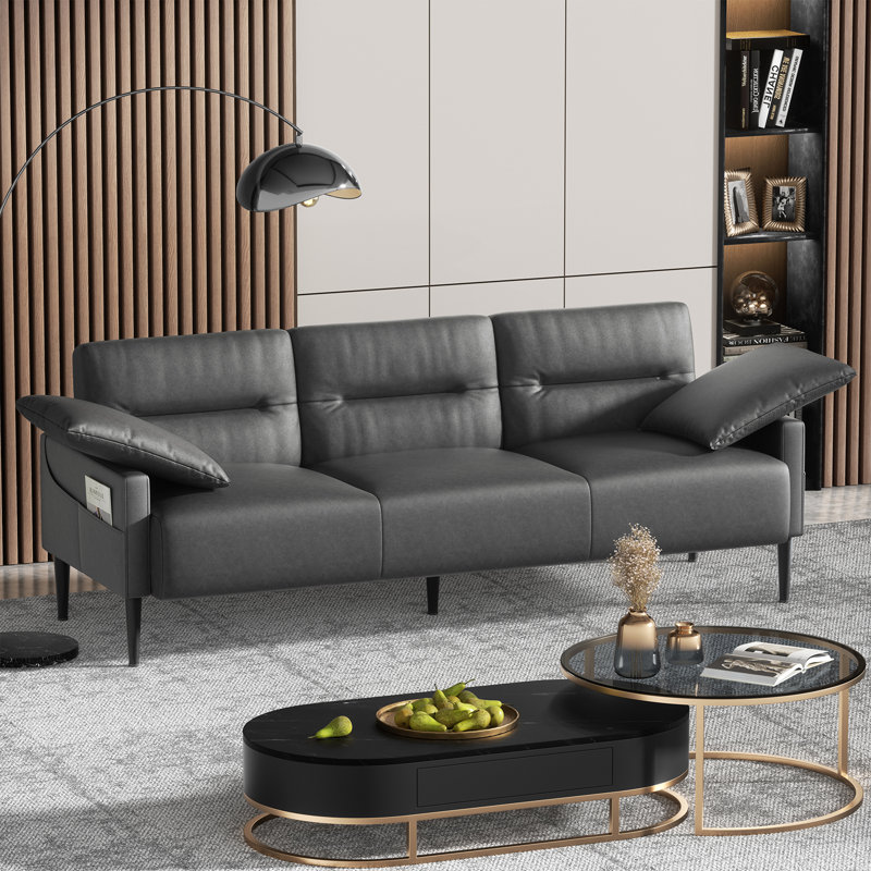 Imelda 83'' Faux Leather Upholstered Square Arm Sofa, Gray