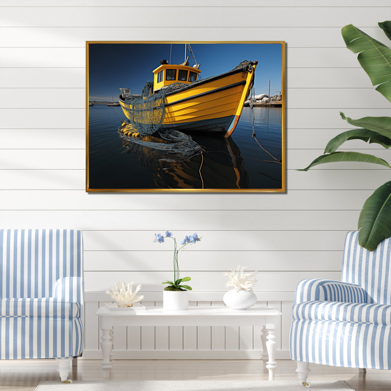 Port Harbour Shadows V - Nautical & Beach Wall Art Living Room, H 30 po x l 40 po x P 1,5 po, Cadre flottant doré