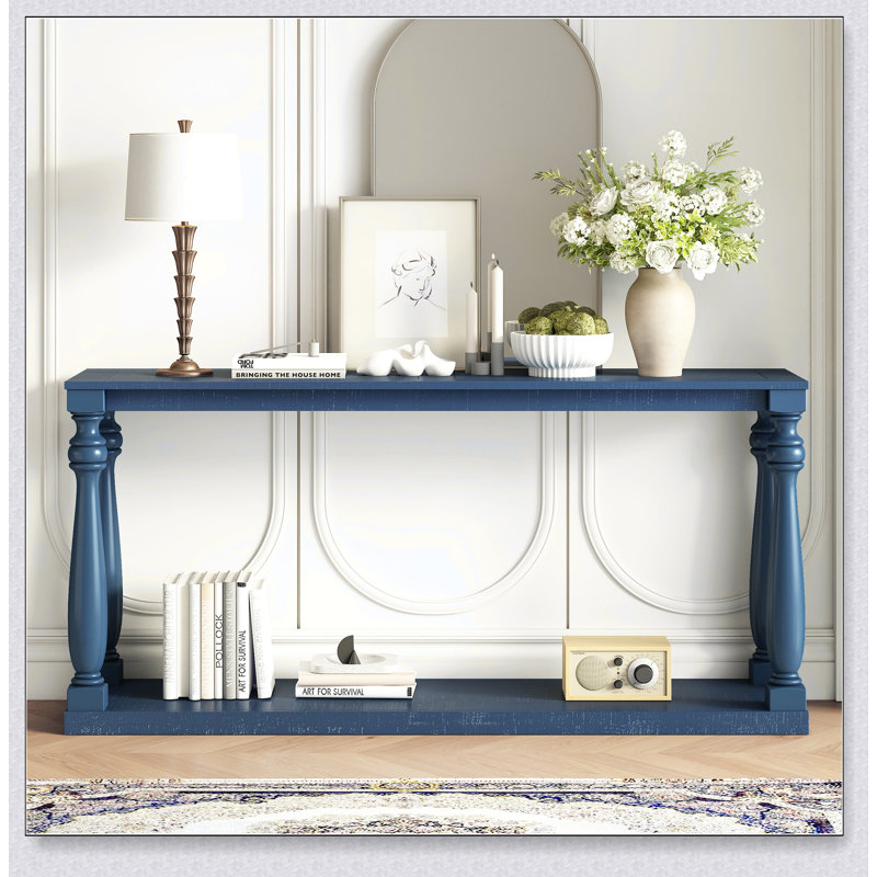 Vintage Wood Grain Console Table With Bottom Shelf And Four Vase Legs, Perfect For Adding Elegance To Entryways And Living Spaces
