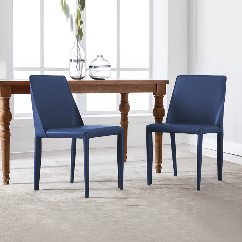 Alycen Genuine Leather Upholstered Dining Chair, Blue