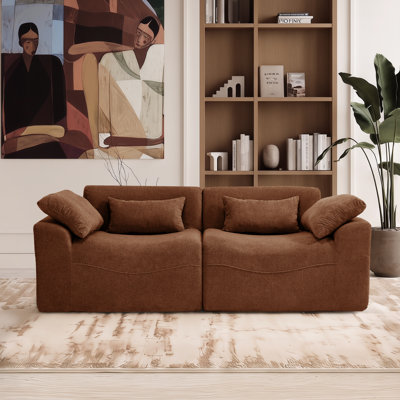 80.3" Wide 2-Piece Soft Chenille Upholstery Compression Loveseat Sofa With Pillows and Ottoman, No Assembly Required