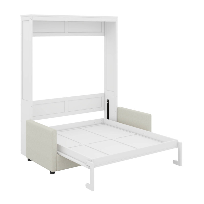 Shinpei Murphy Bed Wall Bed with Cushion, White, Full