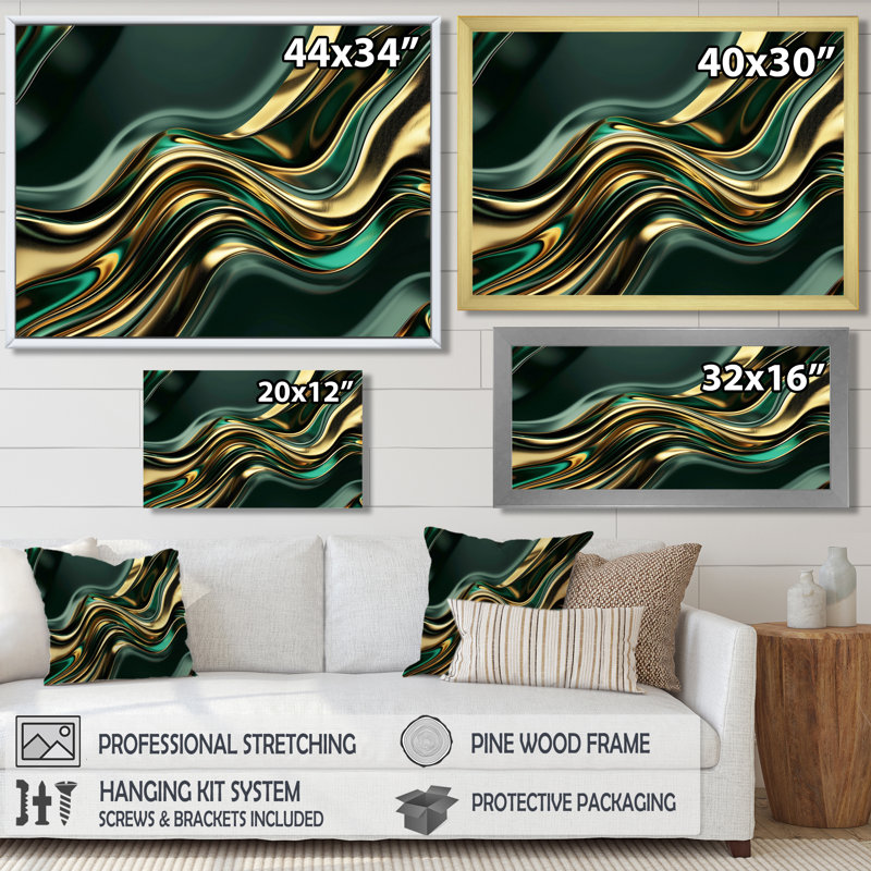 «Sweet Emerald Gold Flows», impression sur toile encadrée, H 34 po x l 44 po, Toile tendue