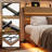  King Size Floating Bed Frame With Led And Charging Station,metal Platform Bed Frame With Storage Headboard,no Box Spring Needed,noise-free,easy To Assemble,walnut