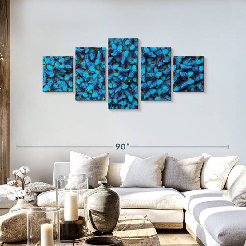 Motif papillon bleu, H 30 po x l 68 po