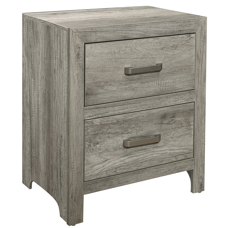 Table de chevet pour chambre patinée gris vieilli, 2 tiroirs, table de transition en nickel satiné avec placage de bois, tiroirs
