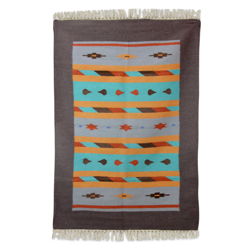 Tapis de la zone brune en laine tissé à la main dhurrie Mukai