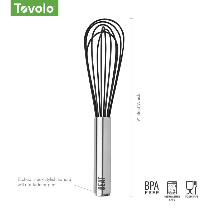 Fouet batteur 9 po Tovolo avec fils revêtus de silicone pour sauces et batterie de cuisine antiadhésive, Noir