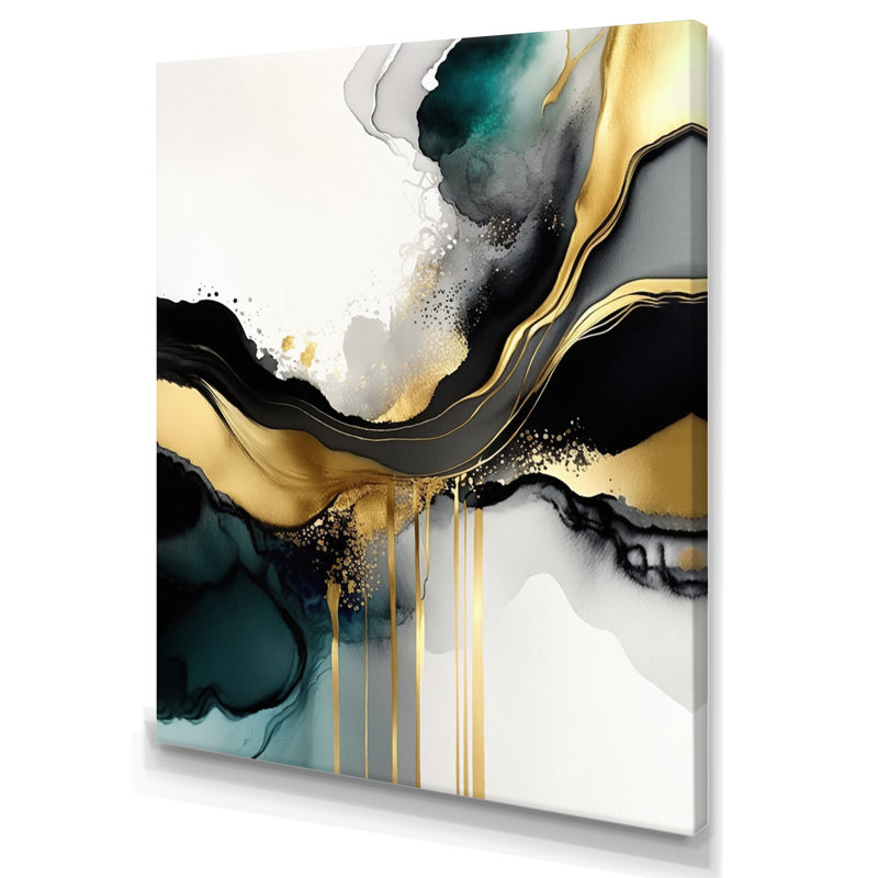 Géode abstraite, marbre blanc et or V - art abstrait marbré encadré, L 24 po x H 32 po, Toile tendue