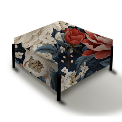 Beige And Light Red Farmhouse Floral Pattern - Floral Large Square Ottoman