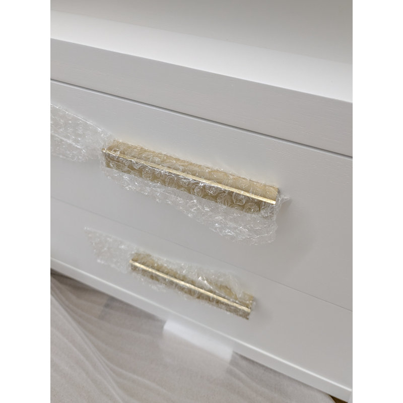 Table de chevet blanche moderne avec 2 tiroirs et tablette ouverte Vast