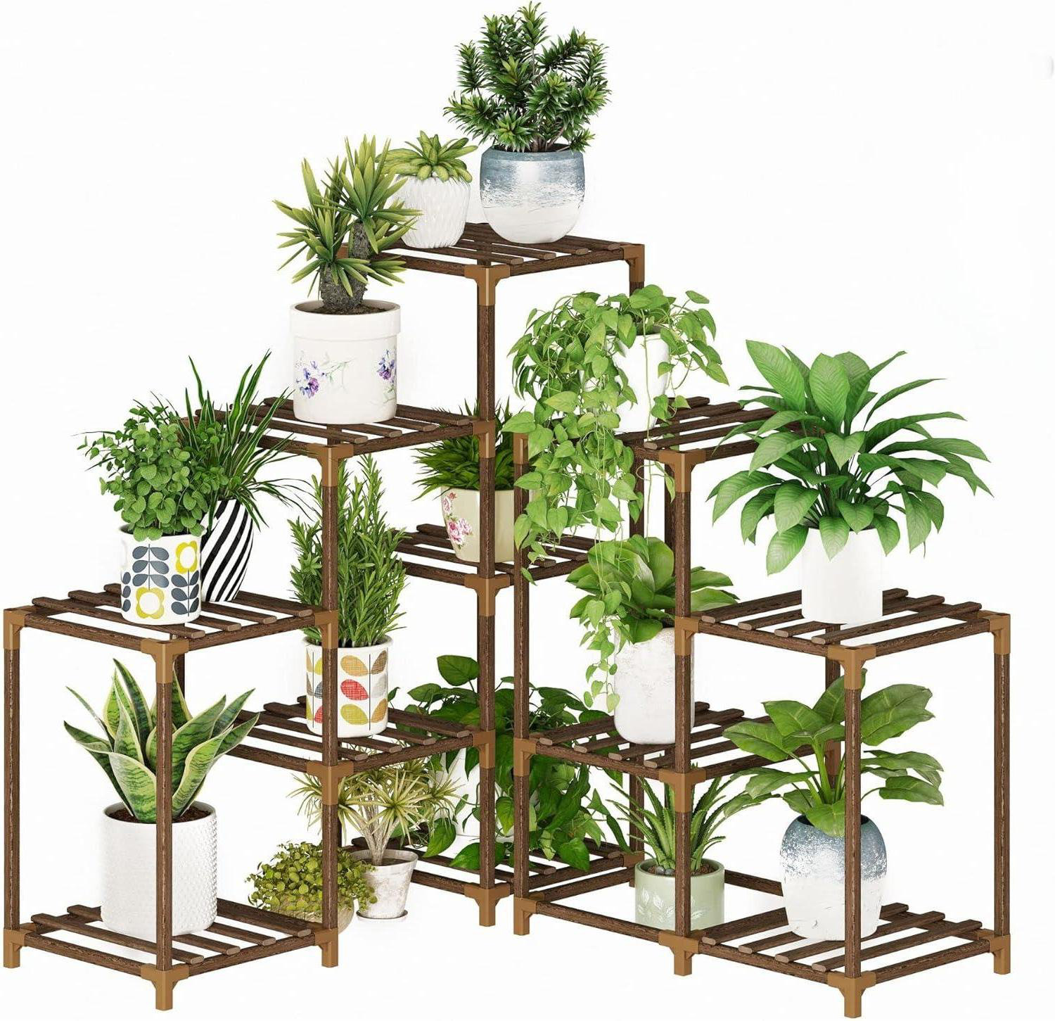 Arlmont & Co. 11 Grid Solid Wood Shelf Plant Display Stand - Multi-Tier ...