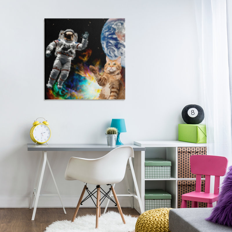 Art mural sur toile Pixel Cat in Space par June Erica Vess, H 30 po x l 30 po