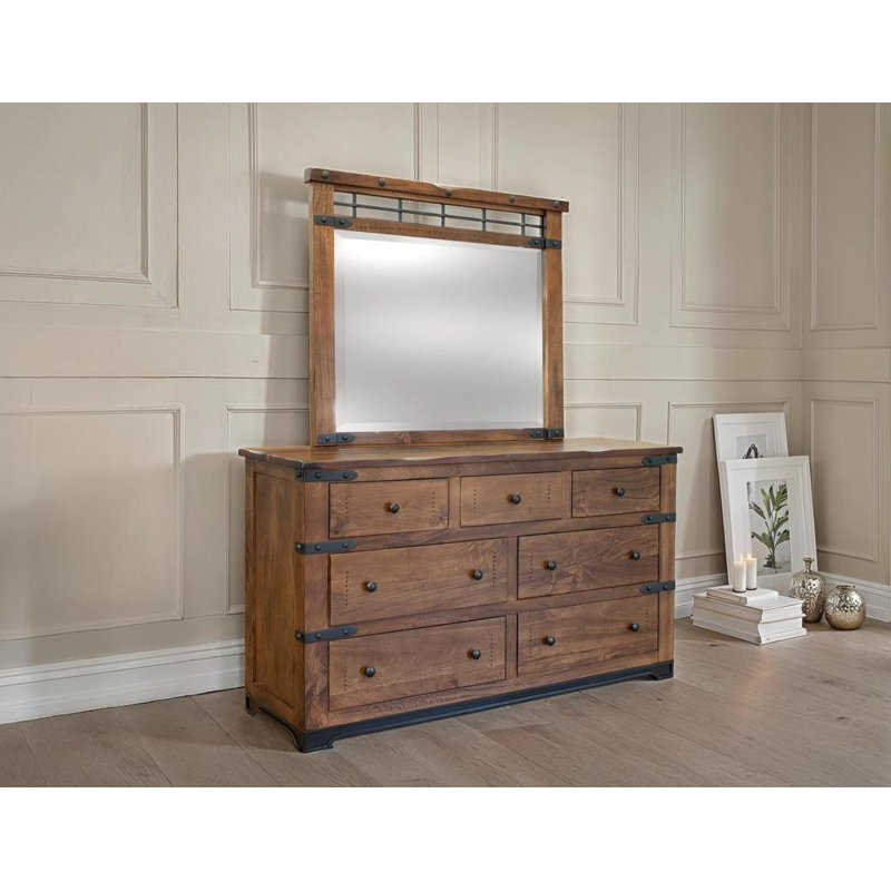 Commode Parota à 7 tiroirs avec miroir